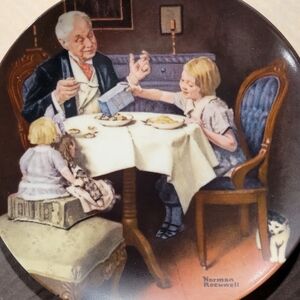 Norman Rockwell Dinnerware Plate with Brown and Cream Tones